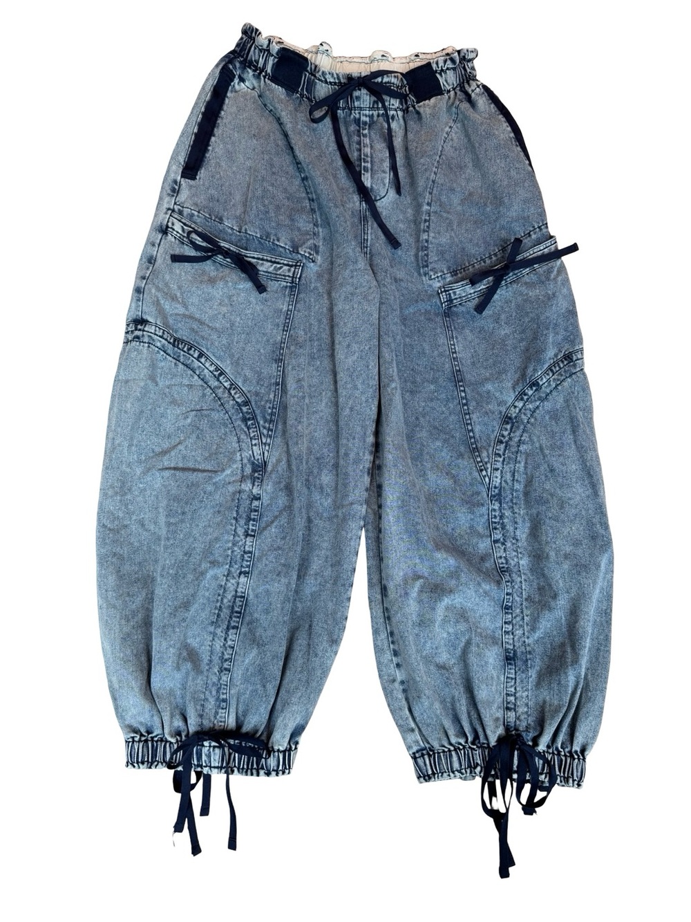 Denim Joggers with Bow Ties / Barrel Style Jeans Size M